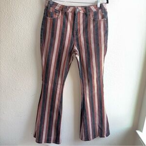 Women’s Striped High Rise Flare Jeans - multicolored black brown cream
